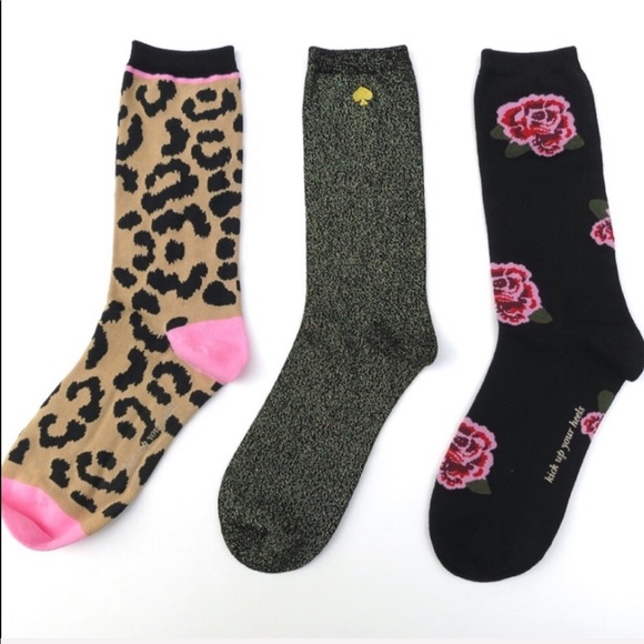 NEW KATE SPADE 3Pr Rose Leopard Crew Socks Box Set - Picture 4 of 9
